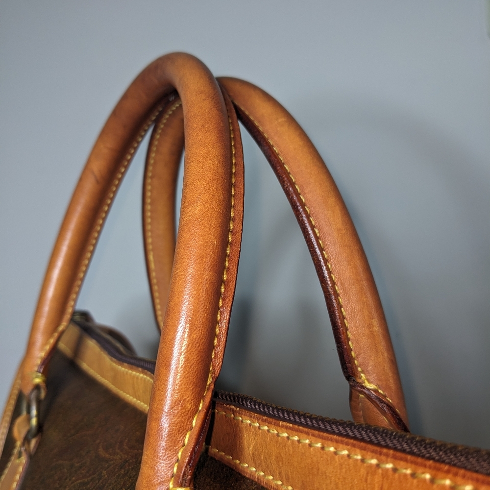 Etro | Vintage Milano Burgundy Paisley Tan Trim Leather Tote Bag - Picture 7 of 8